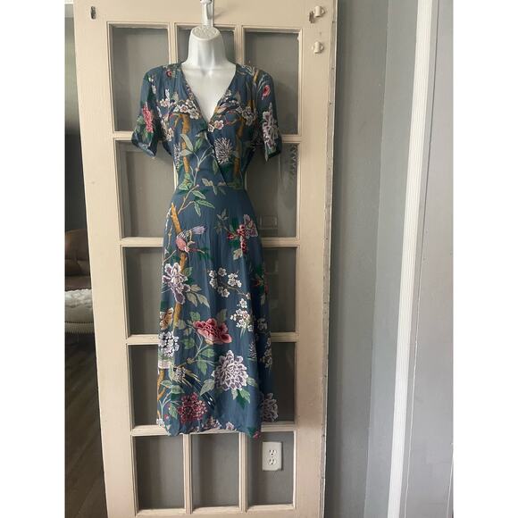 GP & J Baker‎ H&M Dress Midi Blue Floral Print Tea Dress - Picture 11 of 15